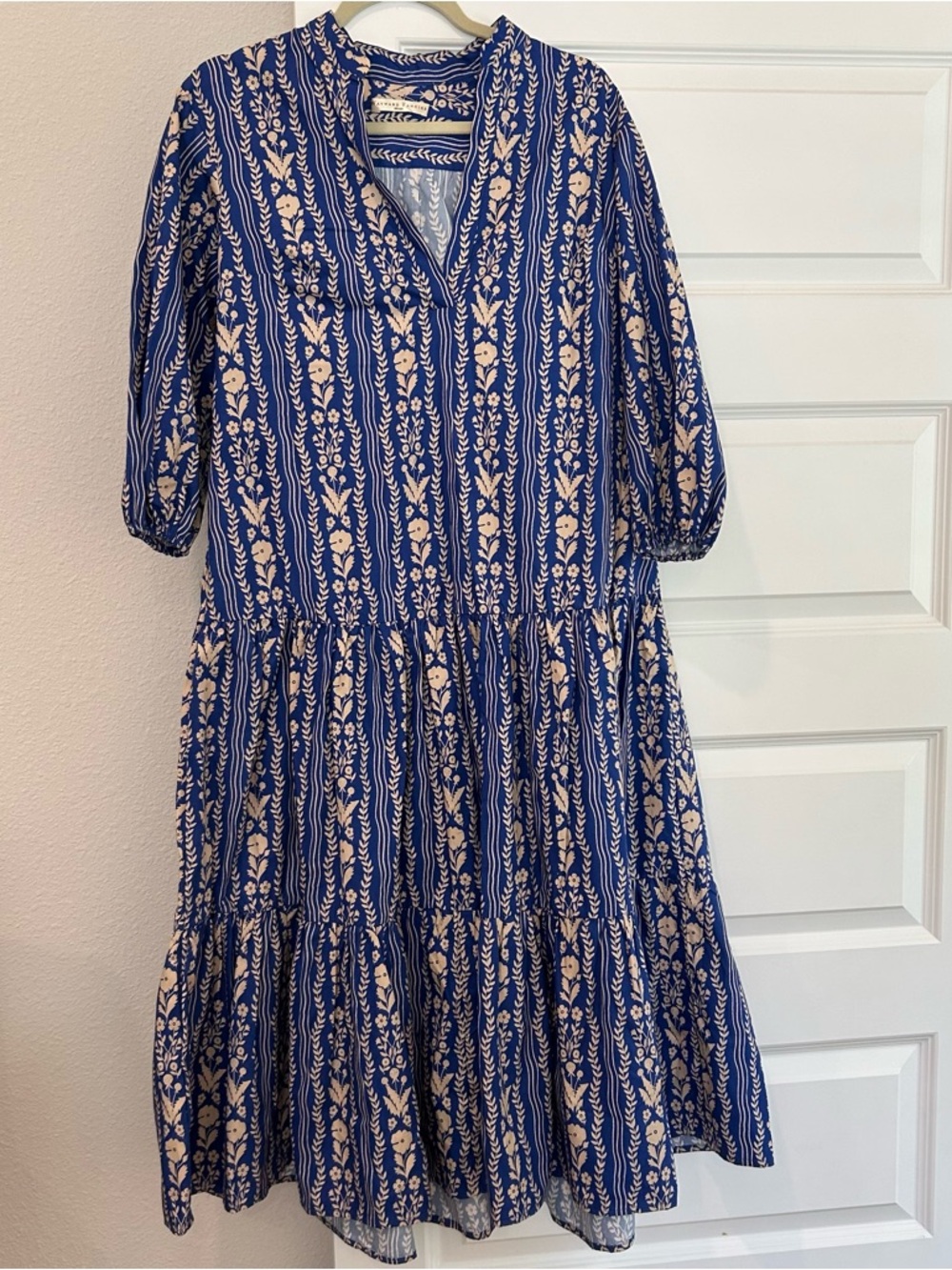 Wayward Fancies Blue and Cream Floral Tiered Midi Dress